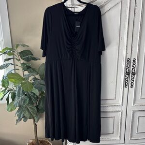 NWT Torrid Size 4 Midi Studio Knit Ruched Front Dress Deep Black Women’s Plus Sz